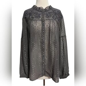 Chico's Plus Size Sophisticated Grey Semi-Sheer Blouse Size 20/22